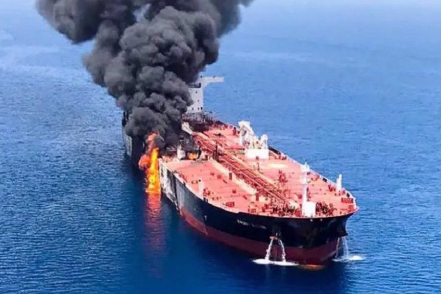 Who is responsible for the drone attack on the Israeli oil tanker near the coast of Oman?