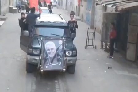 غزہ کی پٹی کے قلب میں شہید سلیمانی کی تصویر کے ساتھ پریڈ+ ویڈیو کلیپ