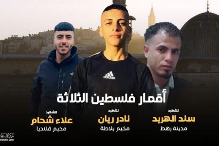 صہیونی فوجیوں کی براہ راست گولیوں سے تین فلسطینی نوجوان شہید