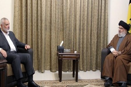 حماس کے سربراہ اسماعیل ہنیہ کی سید حسن نصر اللہ سے ملاقات